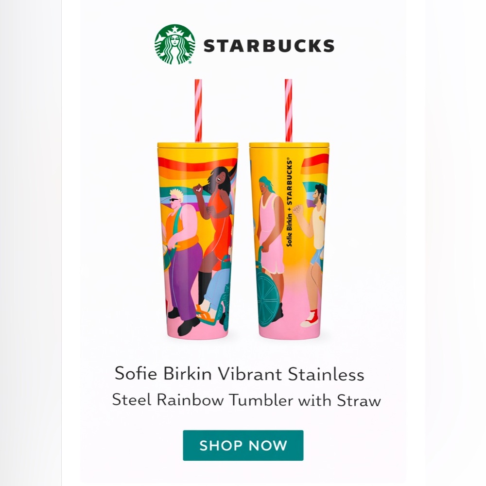 Sofie Birkin Starbucks Vibrant Rainbow Tumbler with Straw